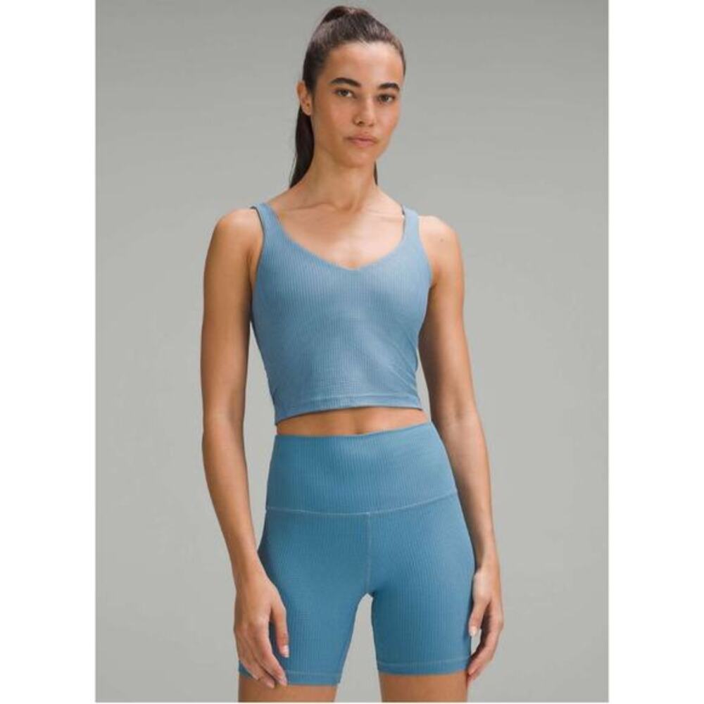 Lululemon Scoop Neck Yoga Tank Top *Grid Texture Utility Blue - Picture 2 of 9
